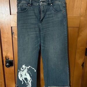 Artemis Design Co. Blue Flare Jeans with White Graphic